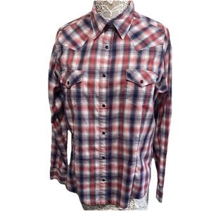 Wrangler A Real As Wrangler Womens XL Western Plaid Snap Shirt Red Blue Pearl